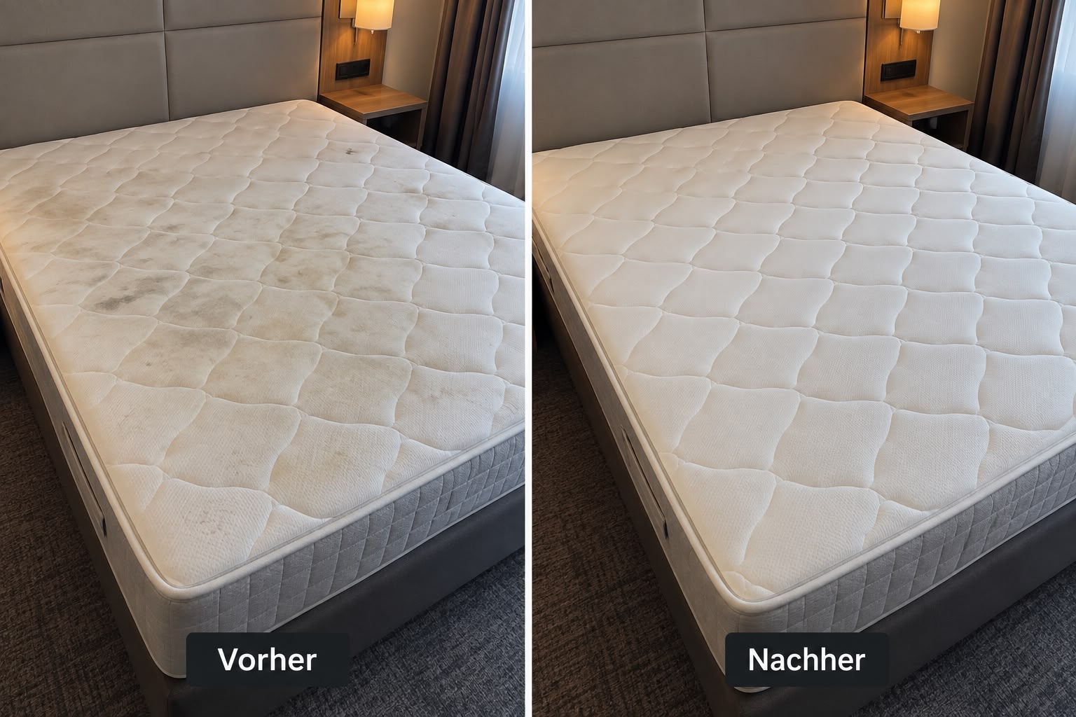Hotelmatratze vor und nach der Reinigung