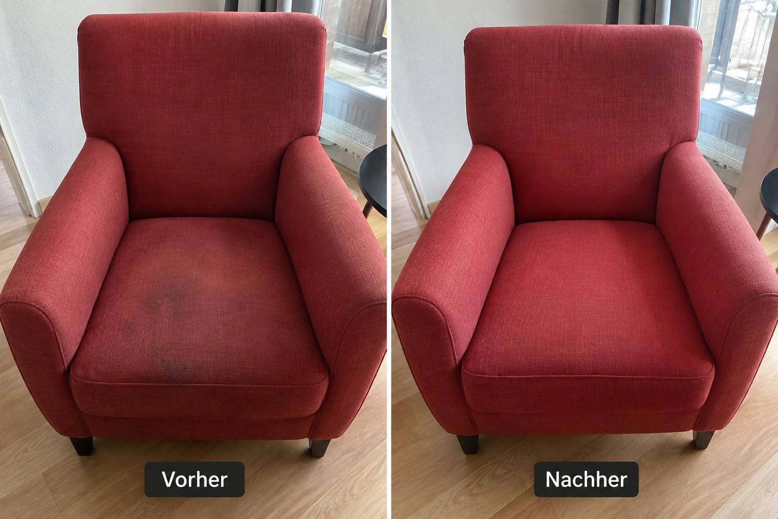 Sessel vor und nach der Reinigung